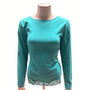 Coldwater Creek Teal Long Sleeve Top With Lace Hem Size M